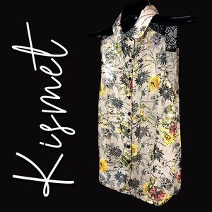 Kismet sleeveless black lace shoulders with collar semi sheer floral button down